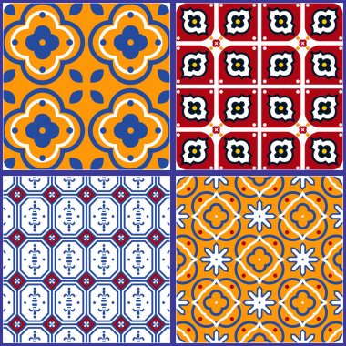 Mavi ve sarı İspanyol sorunsuz Seramik döşeme deseni.