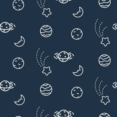 Karalamalar cosmos gezegenlerin sorunsuz vektör desen.
