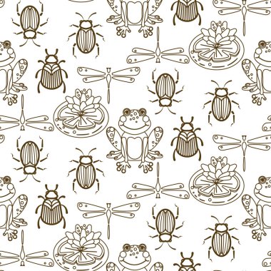 Zarif çizgi stili böcek vektör seamless modeli.