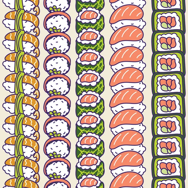 Sushi rollen instellen vector naadloze patroon. — Stockvector