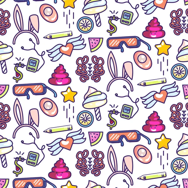 Fun doodles vector icons seamless pattern. — Stock Vector