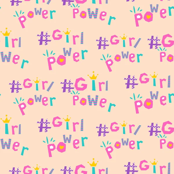 Lány hatalom hashtags folytonos vector minta. — Stock Vector