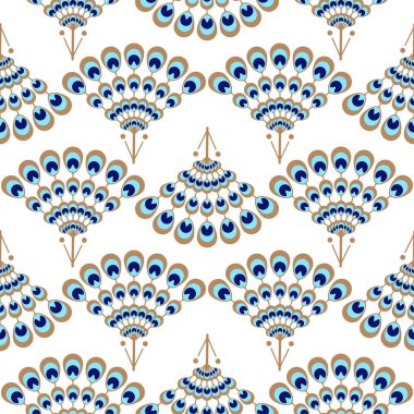 Tavus kuşu geometrik dalga fan sorunsuz vektör desen.