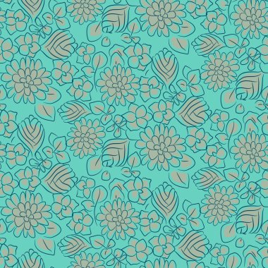 Handdrawn çiçek yoğun turkuaz satır seamless modeli.