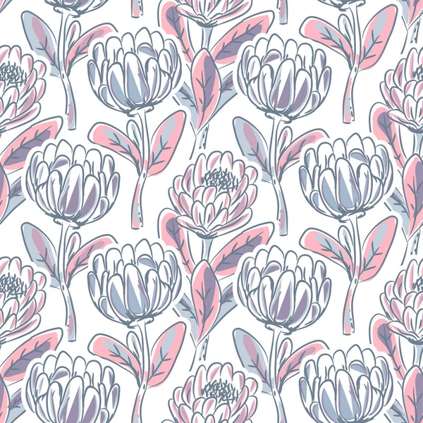 Handgezeichnete Protea-Blume nahtloses Vektormuster. — Stockvektor