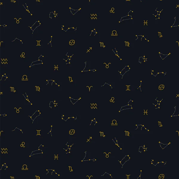 Constellations du zodiaque et signes du zodiaque motif vectoriel sans couture . — Image vectorielle