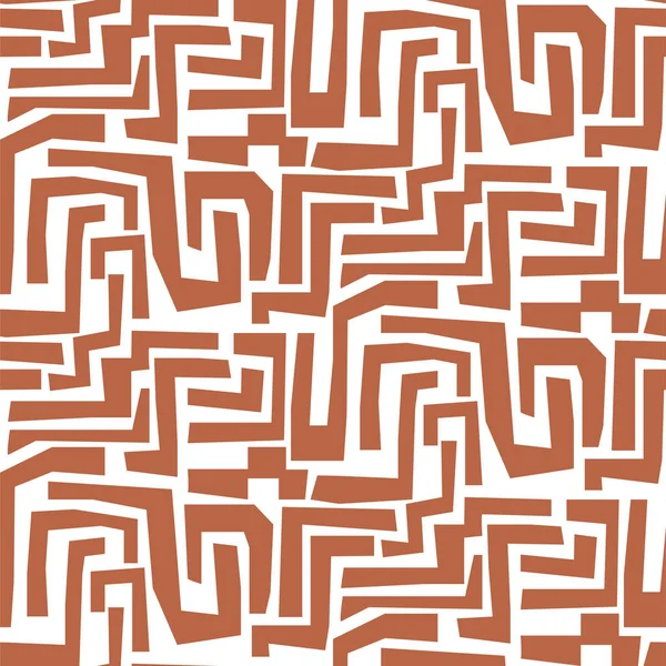 Laberinto de mosaico dibujado a mano formas esquejes abstractos patrón sin costura. Terracota marrón repetir fondo para el diseño de envoltura, textil e impresión . — Vector de stock