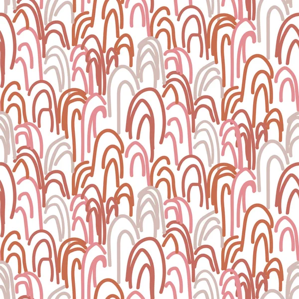 Abstract hand sketched line shapes modern seamless pattern in terracotta blush colors. Repeat texture hand-drawn design background. — Stock Vector