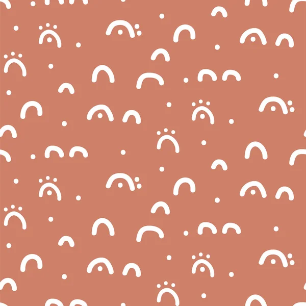 Abstract hand sketched small shapes modern seamless pattern in terracotta tan colors. Repeat texture hand-drawn design background. — 스톡 벡터