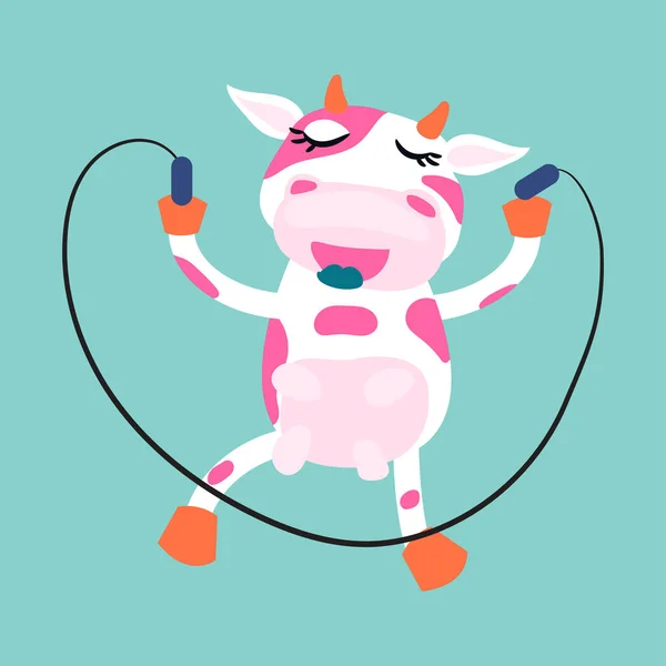 Roztomilé kráva lano skákání vektor kreslené ilustrace. — Stockový vektor