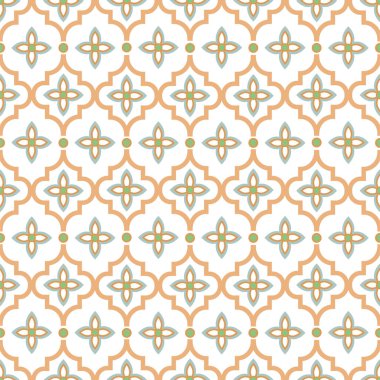 Oriental tile seamless pattern. Arabic moroccan ceramic tiles design pastel colors. Quatrefoil floral geometric background.