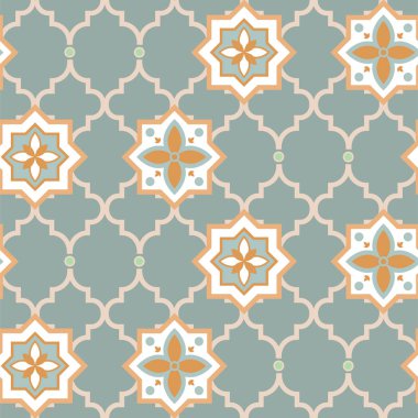Eclectic combined style seamless pattern with oriental and classic motifs. Arabic vector tiles blue colors.