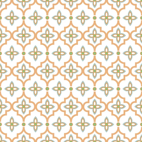 Oriental tile seamless pattern. Arabic moroccan ceramic tiles design pastel colors. Quatrefoil floral geometric background. — 스톡 벡터