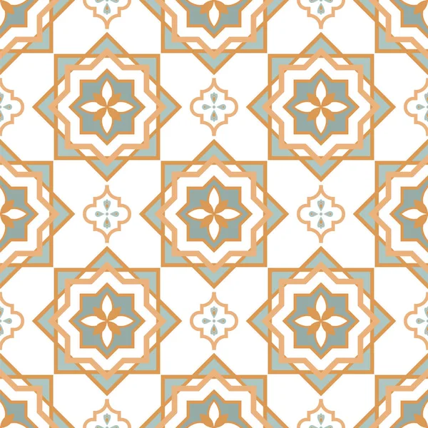 Blue Azulejos pattern portugal tile seamless pattern. Mediterranean ceramic tiles design pastel blue gold colors. — 스톡 벡터