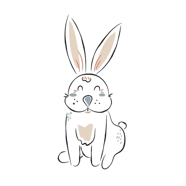 Mignon lapin dessin animé dans le style de contour dessiné à la main . — Image vectorielle