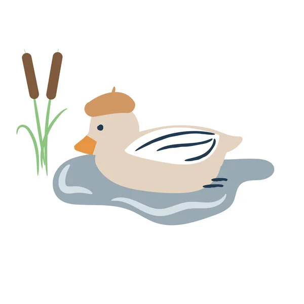 Niedliche Cartoon-Ente auf einem Teich Vektor Illustration. — Stockvektor