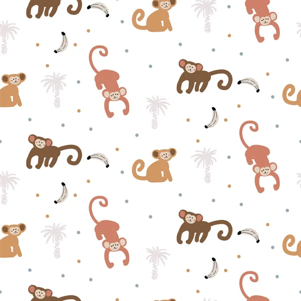 Mignon motif drôle singe sans couture. Singes enfantins gang et banane imprimé vecteur de conception . — Image vectorielle