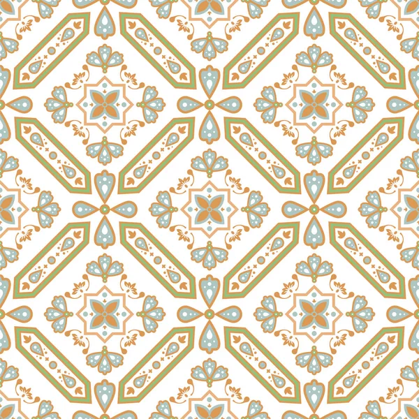 Azulejo decorativo patrón sin costura. Diseño de baldosas cerámicas mediterráneas con rombos y remolinos . — Archivo Imágenes Vectoriales