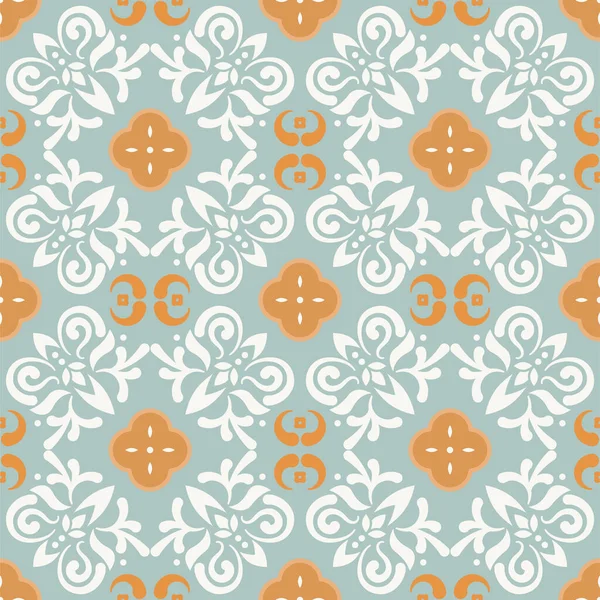 Portuguese style blue ceramic tile seamless pattern. Mediterranean Lisbon wall tiles design pastel blue gold colors. — стоковий вектор