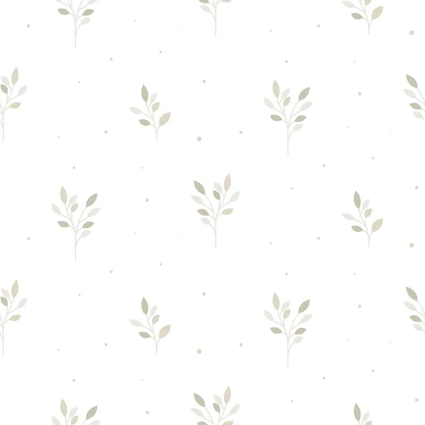 Floral seamless pattern with tiny branches. Vector white neutral background. — Stock Vector
