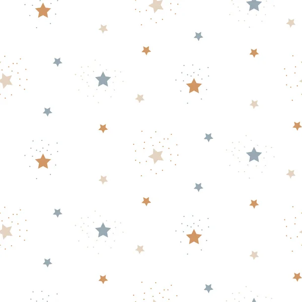 Cielo estrellado lindo patrón vectorial sin costuras fondo azul y beige formas neutras . — Vector de stock