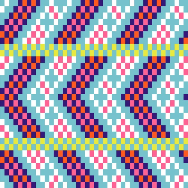 Chevron Pixel Art nahtlose Muster blau lila Blöcke Formen Textur. — Stockvektor