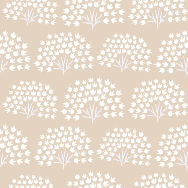 Patrón floral simple sin costura con plantas de hierba. Vector pastel beige ventilador hojas fondo . — Archivo Imágenes Vectoriales