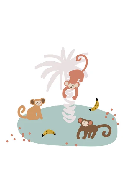 Lindo mono de dibujos animados en la isla vector infantil ilustración . — Vector de stock