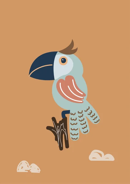 Vektor modrý papoušek pták kreslené ilustrace. — Stockový vektor