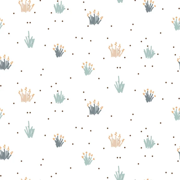 Grass floral seamless pattern with tiny plant meadow. Vector pastel blue background. — Stock Vector