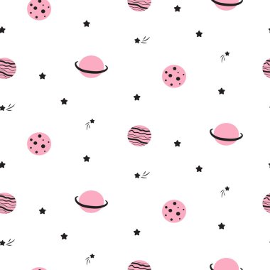 Çizgi film yıldızları ve kuyruklu yıldızlarla kusursuz bir desen..