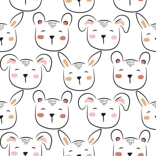 Polar bear cute seamless doodle pattern vector. Childish cartoon background with cheerful animals. — Stock Vector