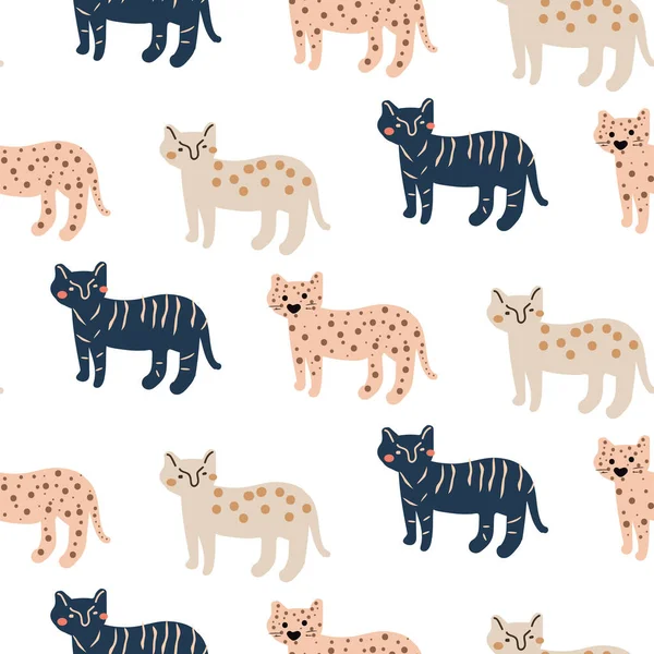 Roztomilé Divoké Gepardí Kočka Bezešvé Vzor Abstraktní Postavy Ručně Kreslená — Stockový vektor