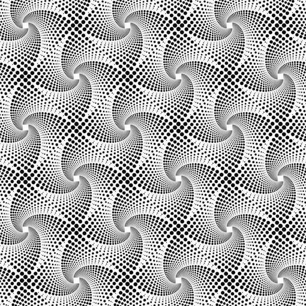 Schema geometrico senza cuciture di puntini monocromatici a spirale. Griglia diagonale . — Vettoriale Stock