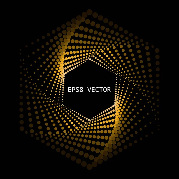 Conception hexagonale de cadre pointillé dans des tons d'or sur fond noir . — Image vectorielle