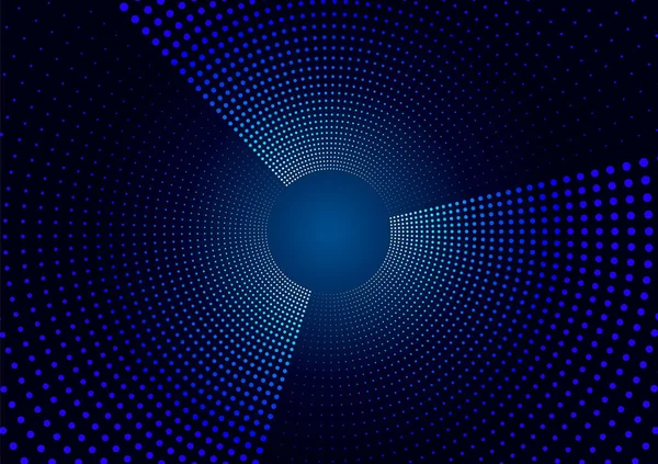 Abstrakter Hi-Tech-blauer Hintergrund aus radialen Halbtonpunkten. — Stockvektor