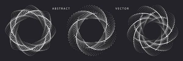Набор Монохромных Спиральных Точечных Графических Элементов Тёмном Фоне Геометрические Векторные — стоковый вектор