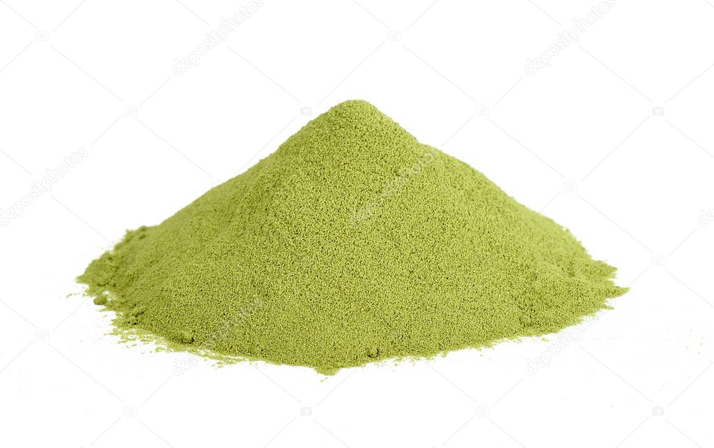 green tea powder isolated on white background