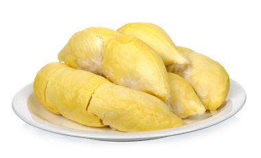 Durian plakalı beyaz arka plan üzerinde izole