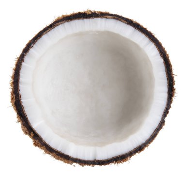 Yarım hindistan cevizi beyaz, hindistan cevizi kırpma yolu üst görünümü izole