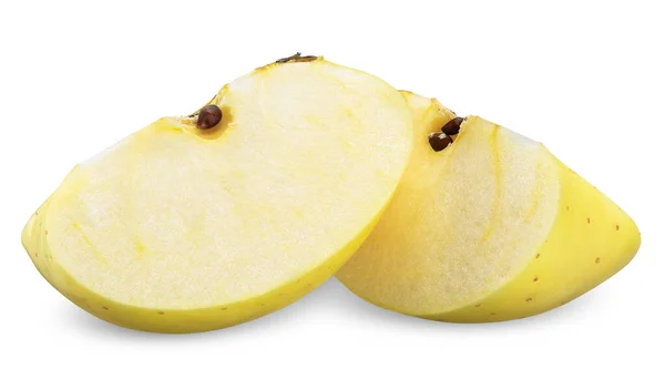 在白色的苹果切割路径上孤立的黄苹果片 — 图库照片