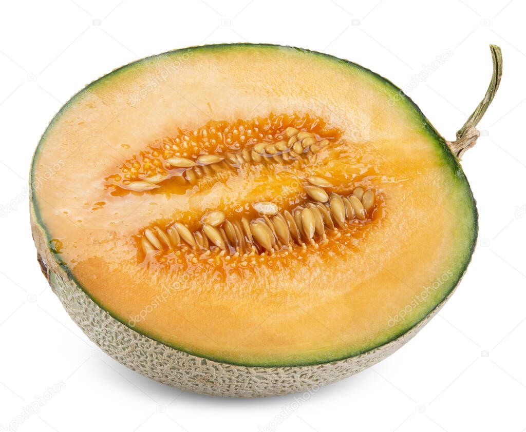 half melon isolated on white, melon clipping path