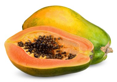 Olgun papaya ve yarı izole edilmiş beyaz papaya kırpma yolu