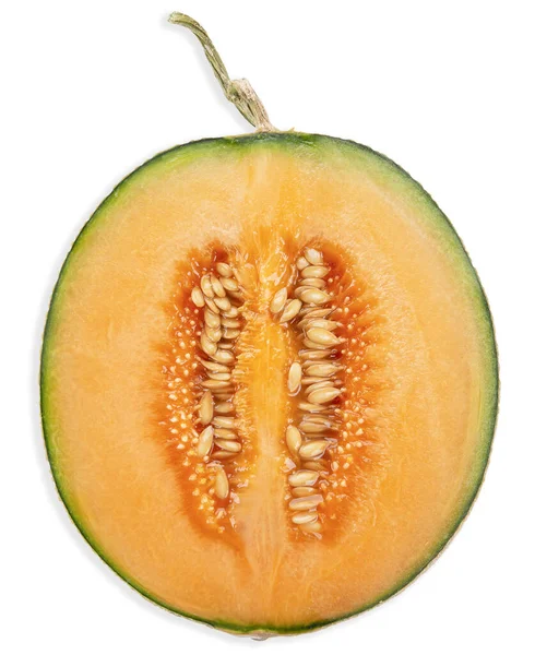 Mezzo Melone Isolato Bianco Percorso Ritaglio Melone Vista Dall Alto — Foto Stock