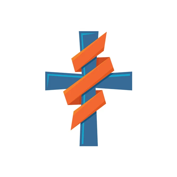 宗教十字架用五颜六色的 logo 装饰丝带 — 图库矢量图片