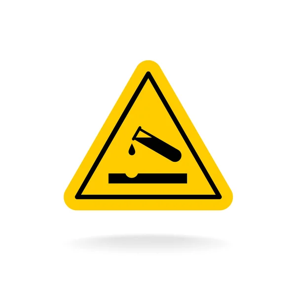 Señal de ácido de advertencia. Etiqueta engomada química amarilla triángulo . — Vector de stock