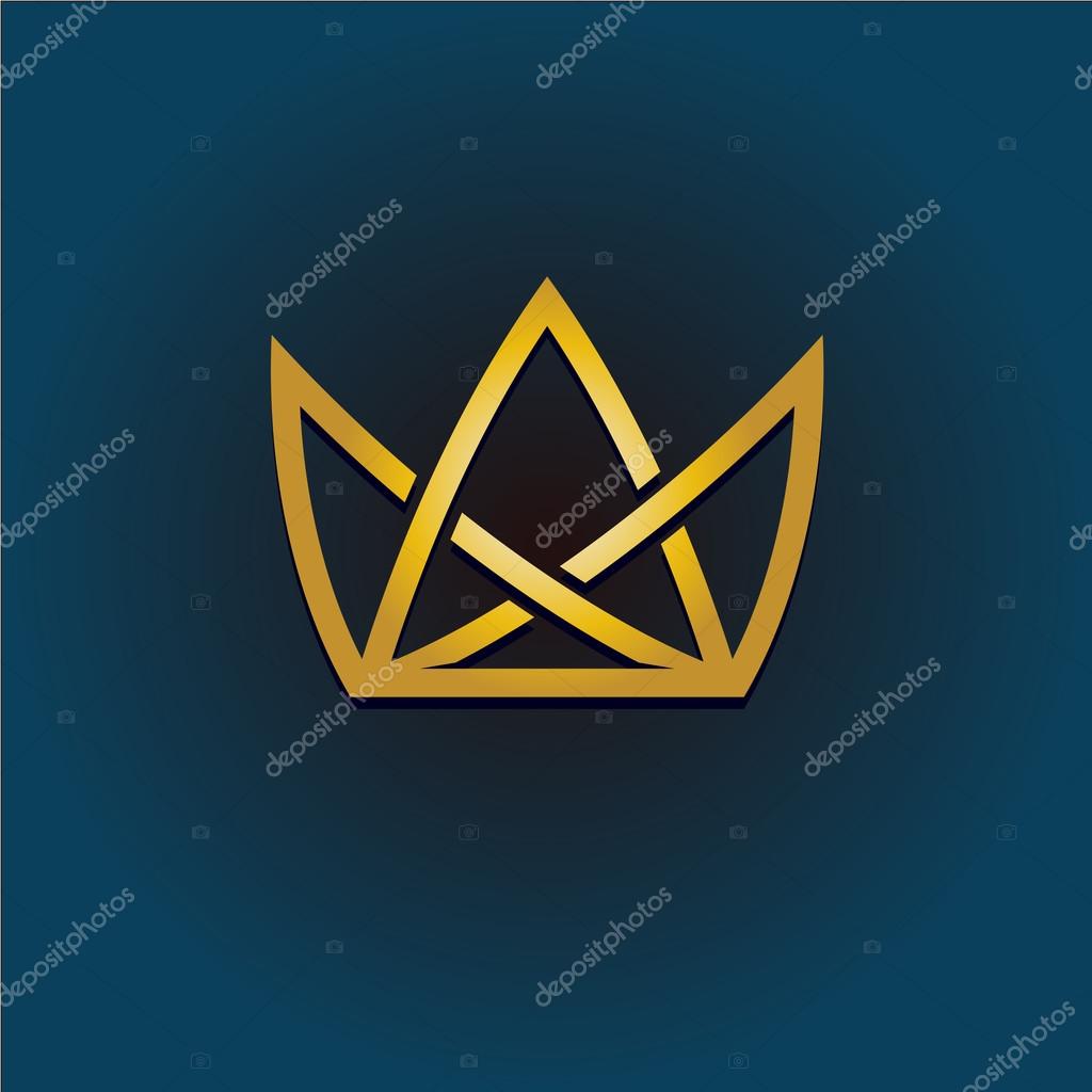 Golden crown linear logo. Simple style crown illustration.