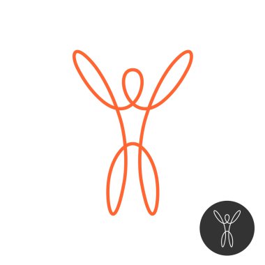 Eller yukarı doğrusal logosu ile mutlu motive adam