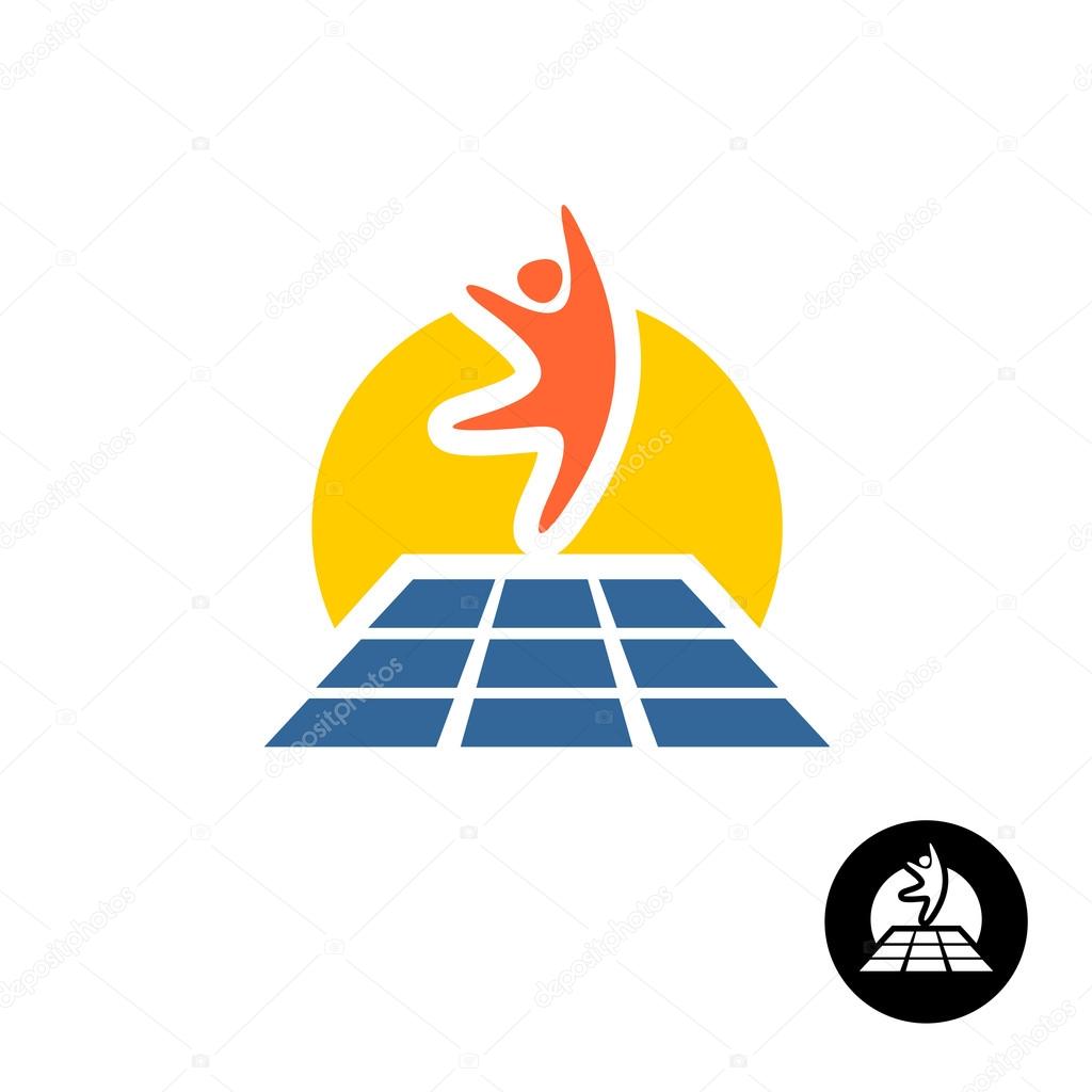 Happy jumping man with trampoline symbol. Trampoline park logo concept.