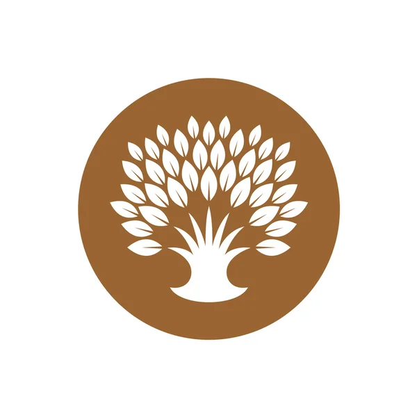 Gestileerde boom logo met rijke krans van bladeren. — Stockvector